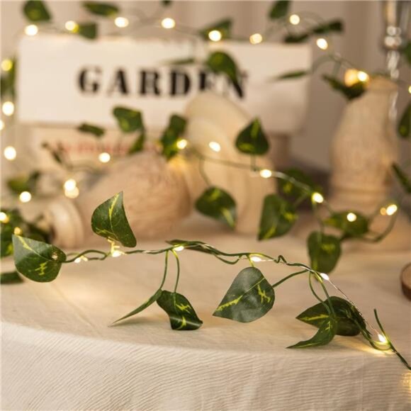 33ft Vine String Lights Battery Operated 100 LED Pothos Garland Indoor Outdoor - Picture 3 of 8